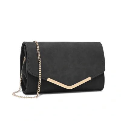 Afbeelding van Miss Lulu Dames enveloppe clutch elegante avondtas bruidstas envelop tas handtas met ketting voor bruiloft party prom, zwart