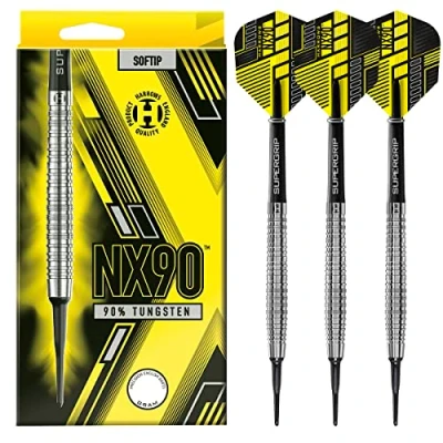 Afbeelding van Harrows NX90 Soft Tip 90% Tungsten Dartsset 18g en 20g Inclusief zwarte Supergrip Midi Shafts Micron Flights (20g)