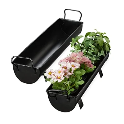 Afbeelding van Relaxdays bloempot 2 stuks bloembak dakgoot balkonbak plantenbak sierpot ijzer grijs