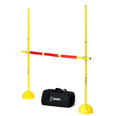 Afbeelding van SKIPPI Springhindernis voor hobby, paard, 135 cm, licht, draagbaar obstakel stokpaard, hobby horse accessoires, horsing horsing, verstelbare hoogte