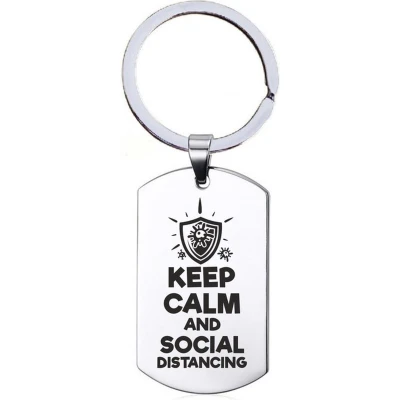 Afbeelding van Sleutelhanger RVS Keep Calm And Social Distancing