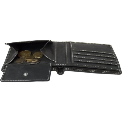 Afbeelding van Portemonnee Heren Portefeuille Billfold Leer Buffelleer Zwart