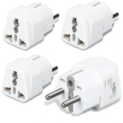 Afbeelding van Welsberg 4x reisadapters UK/US naar EU, adapter van Engelse stekker Nederlandse stekker, UK 3 pins EU 2 pins, travel set voor Europa, Spanje, Frankrijk, Duitsland, Italië, wit