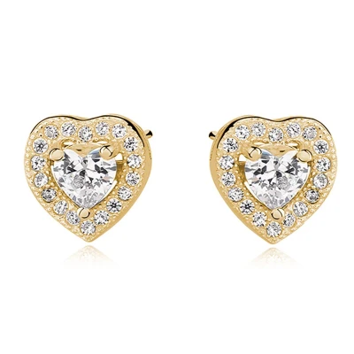 Afbeelding van JoyS Zilveren hartje oorbellen 8 mm zirkonia elegance 18k goudplating