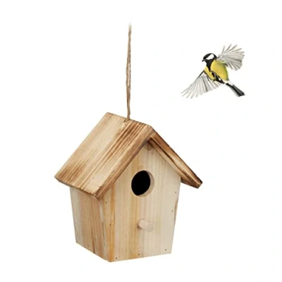 Afbeelding van Relaxdays decoratief vogelhuisje hout 16 x 15 11 cm hangend vogelnestkastje tuin