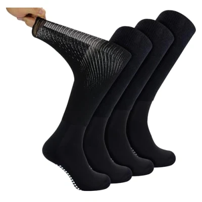 Afbeelding van Dr.Socks 4 stuks bamboe diabetische kniekousen met handgrepen heren en dames extra brede lange pantoffelsokken voor gezwollen voeten benen, Zwart, 43 45 EU