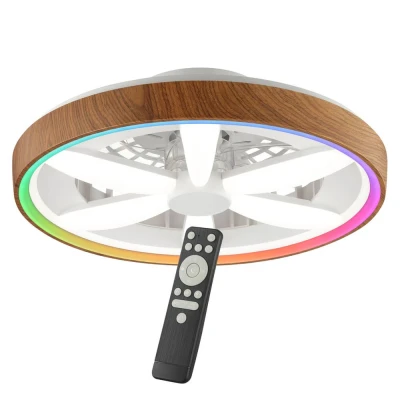 Afbeelding van Brilliant Hout look plafondventilator Gaiano met RGB lamp G80935/76
