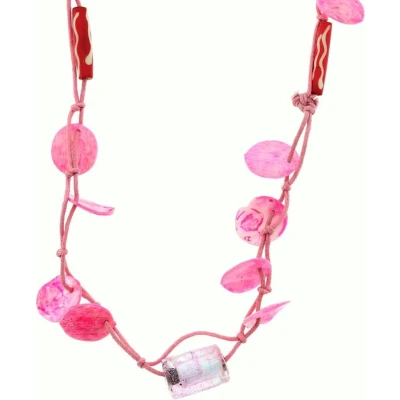 Afbeelding van Behave Lange roze ketting van touw met schelpen en glaskralen