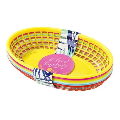 Afbeelding van Talking Tables Pak van 6 heldere multi color Cubaanse, fiesta, plastic voedselmanden voor picknincs, BBQ, zomerfeest, Redelijk, 15.00 x 23.00 5.50 cm, Meerkleurig