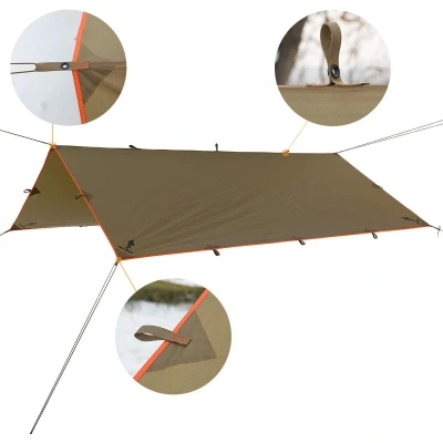 Afbeelding van GRATIS SOLDAAT Tarp Waterdicht 3x3.2m Ultralight Tent Dekzeil UV bescherming Camping Luifel Outdoor Multifunctioneel Groot voor Kamperen, Wandelen, Activiteiten (Bruin)