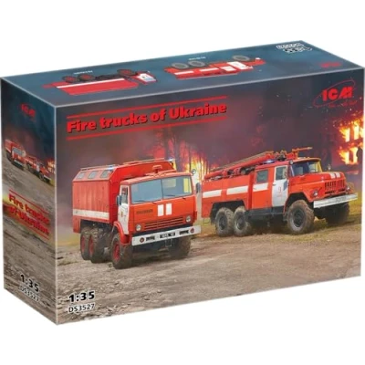 Afbeelding van 1:35 ICM DS3527 Oekraïense Bandweerwagens AC 40 137A Truck &amp; AR 2 Spuitwagen Brandweerwagens Plastic Modelbouwpakket