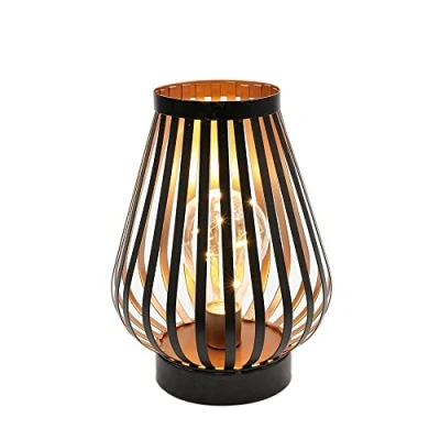 Afbeelding van JHY DESIGN Cage Tafellamp Werkt op Batterijen 22cm Hoge Draadloze Bureaulamp Decoratieve Bedlampje LED Voor Thuis Bruiloften Feesten Patio Binnen Woonkamer Tuin (Brons, Eivorm)