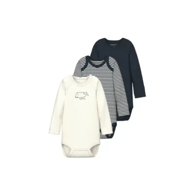Afbeelding van NAME IT BABY romper NBNBODY set van 3 donkerblauw/wit
