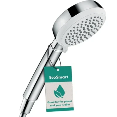 Afbeelding van hansgrohe Crometta 100 waterbesparende douchekop 9 l/min (EcoSmart), handdouche met 4 straalsoorten, ronde (100 mm), spaardouchekop antikalkfunctie, wit/chroom, 26827400