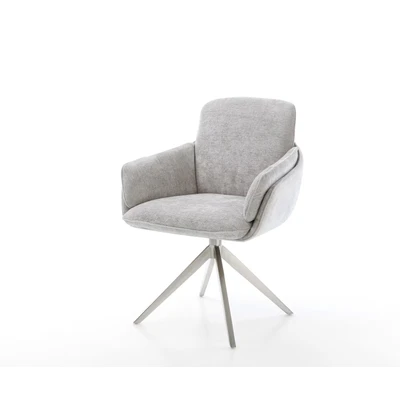 Afbeelding van DELIFE Draaistoel Luan Flex met armleuning chenille zilver grijs kruisframe breed roestvrij staal 360 draaibaar rocker functie