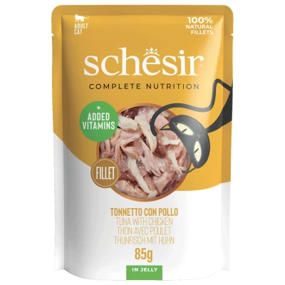 Afbeelding van 12x Schesir Kattenvoer Pouch Tonijn Kip in Gelei 85 gr