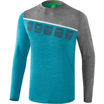 Afbeelding van Erima 5 C longsleeve oriental blue melange/grey melange/wit 34 / XXL
