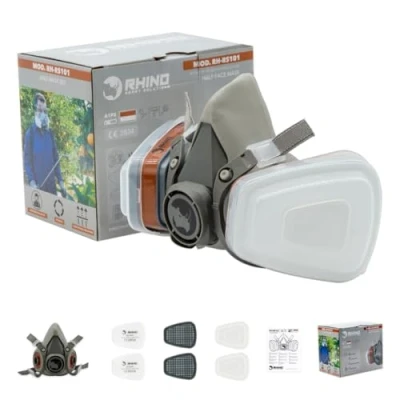 Afbeelding van RHINO Gezichtshoes voor verf, stof, deeltjes, chemicaliën, polijstmachine, organische stoom, pollen en met wattenfilters