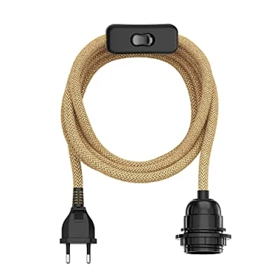 Afbeelding van ledscom.de Hennepkabel/textielkabel LEKA, stekker, schakelaar, beige, 3m, fitting, 1x E27 max. 60W, Led, Diy, wandlamp, lamp, eettafel, E27, textielkabel, hanglamp
