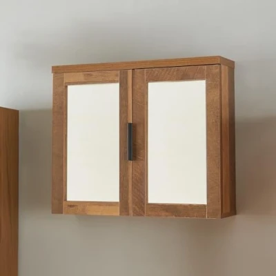Afbeelding van Badkamerkast Namsskogan met spiegel spiegelkast 50x60x15 cm walnootkleurig en zwart [en.casa]