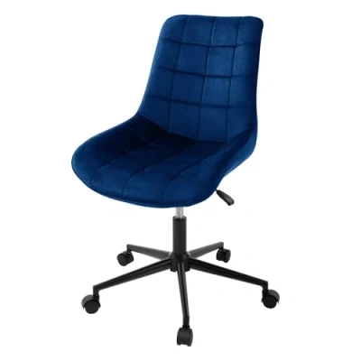 Afbeelding van Bureaustoel op wielen blauw met fluwelen bekleding en metalen frame ML design