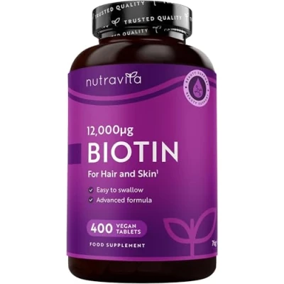 Afbeelding van Biotine Hair 12000 mcg, voedingssupplement voor haar, 400 tabletten +1 jaar gebruik, haargroei, vitamine B7, B8, Nutravita