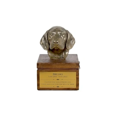 Afbeelding van Art Dog handgemaakte aangepaste hondenherdenkingsurn koudgegoten bronzen hondenkop op berkenbasis langdurige hondencrematiedoos 16x28x16cm Brak