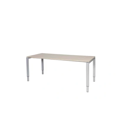 Afbeelding van Domino bureau, hoogte instelbaar (62 85cm) met 180x80cm &#039;zwevend&#039; lindberg (licht) eiken 25mm blad en aluminium (RAL9006) N poot frame