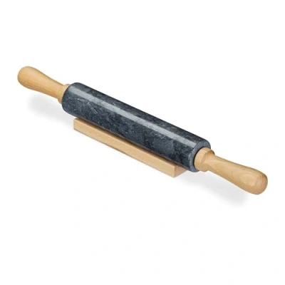 Afbeelding van Relaxdays deegroller marmer rolstok houten handvatten roller deeg fondantroller zwart