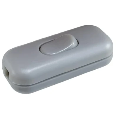 Afbeelding van Tussenschakelaar grijs (zilver), 3 polig (2) behuizing en contacten met schroeven, 6 A, 250 V , snoertussenschakelaar wip AAN/UIT, geschikt voor LED