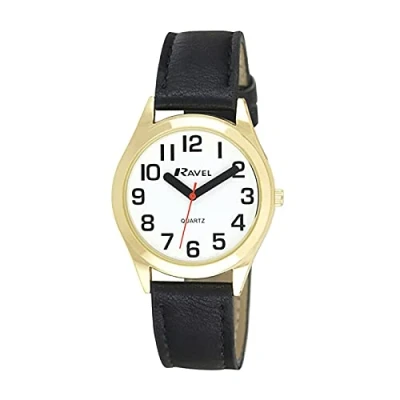 Afbeelding van Ravel Dames super gewaagd zicht hulp horloge met grote getallen (27mm) zwart/goudkleurige/witte wijzerplaat