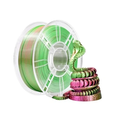 Afbeelding van iBOSS PLA Plus 3D printerfilament, PLA+ filament 1,75 mm tweekleurig zijdefilament, co extrusie glanzend printfilament 1 kg (2,2 lbs), rood en groen