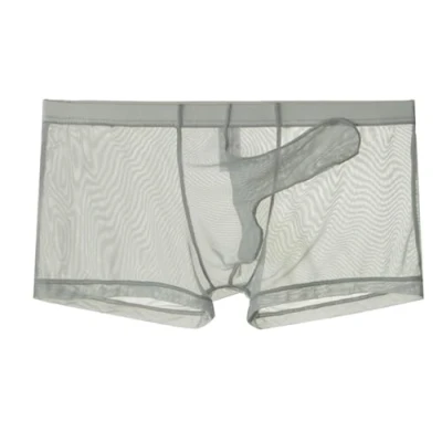 Afbeelding van lclvld Herenshorts, sexy boxer, slips, transparant ondergoed, mesh, ademend, sexy, olifant, shorts, grijs, XL