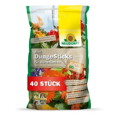 Afbeelding van Neudorff Azet kunstmeststicks voor bloeiplanten, biologische meststokjes met mycorrhiza zorgen veel kleurrijke bloemen onmiddellijke en langdurige werking, 40 stuks