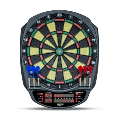 Afbeelding van Carromco 92445 dartbord Striker 401 elektronisch met pijlen, dartset voor 44204 spelers, 35 games en 584 varianten, dartspel 3 gaten afstand catchring, incl. 6 softdarts