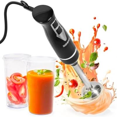 Afbeelding van Duronic HB35C Elektrische Handblender Staafmixer 350W Pureerstaaf met roestvrijstalen lemmet 2 maatbekers van 600 ml snelheden Ergonomische handmixer Ideeal voor Soep Gebak Puree Fruit Groenten