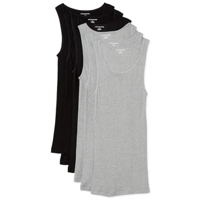 Afbeelding van Amazon Essentials Men&#039;s Onderhemden in tanktopmodel, Pack of 6, Heidegrijs/Zwart, L