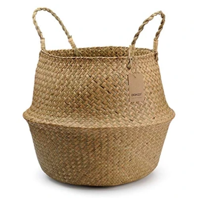 Afbeelding van Natuurlijke Zeegras Opbergmand Geweven Plantenmand Pot Wasmand Met Handvat, Opvouwbare Buikmand Speelgoedopslag (36 X 32cm, Natuurlijk)