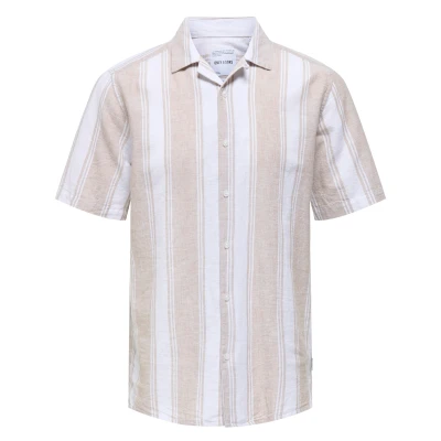 Afbeelding van Only &amp; Sons Onscaiden Ss Stripe Linen Resort Sh 22026109 Zand Heren The Stone