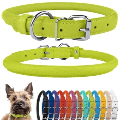 Afbeelding van CollarDirect Gerolde lederen halsband, zachte gewatteerde ronde puppykraag, handgemaakte echt halsband hond kleine grote kattenhalsbanden zwart roze rood paars blauw (past op 9&quot; 11&quot; hals,
