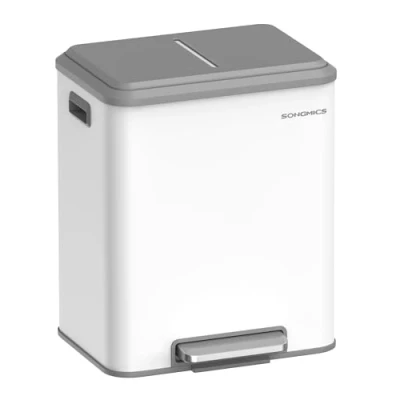 Afbeelding van SONGMICS Vuilnisemmer, afvalscheidingssysteem 2 x 15 l, vakken voor recycling en restafval, afvalemmer, binnenemmer, staal, softclose deksel, breed robuust pedaal, wolkenwit LTB544W02