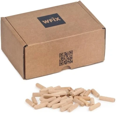 Afbeelding van houten pluggen 8 mm x 50 ca. 540 stuks ribbelhouten van beukenhout 1kg verpakking in stevige doos ideaal voor boorhulp en meesterpluggen perfecte houtverbinding