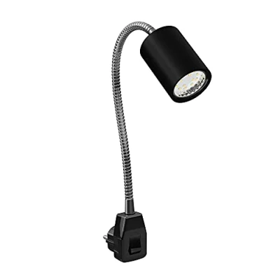 Afbeelding van ledscom.de GU10 fitting lamp WAIKA Zwanenhals, schakelaar, zwart incl. LED 206lm wit