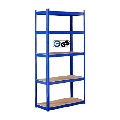 Afbeelding van Arebos Zware stellingen 180 x 90 40 cm 875kg draagvermogen 0,63 mm 5 MDF platen Opslag Kelder Boutloze Werkplaats Blauw