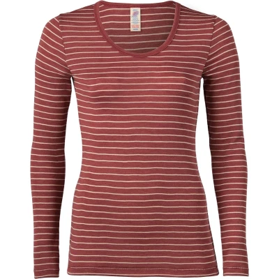 Afbeelding van Engel Natur Dames Shirt Lange Mouw Zijde Merino Wol GOTS Koperrood Gestreept 46/48XL