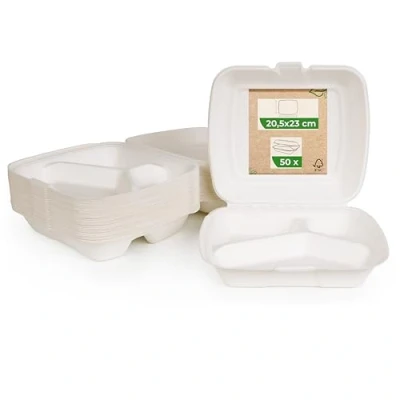 Afbeelding van Love Nature Ecologische menubox 3 delen 50 stuks wegwerpservies suikerriet wegwerp Take Away verpakking To Go eten