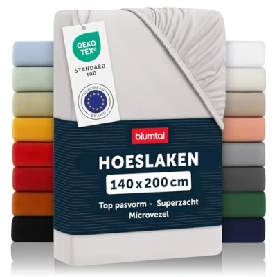 Afbeelding van Blumtal Hoeslaken Microvezel 140 x 200 cm Oeko Tex gecertificeerd tot 25 Matrashoogte Moonlight Grey Grijs