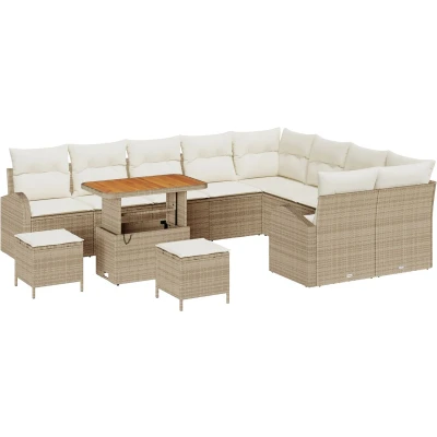Afbeelding van vidaXL 12 delige tuinset met kussens in beige van poly rattan en acacia