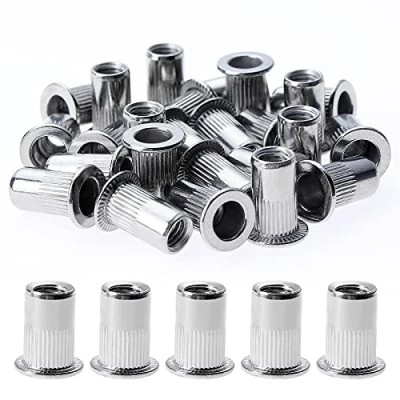 Afbeelding van Gueenky 150 stuks klinkmoeren, M4 roestvrij staal, platte kop, schroefdraad, blindklinkmoeren, assortiment voor metaal en kunststof (9 mm x 11 mm)