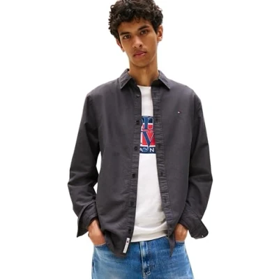 Afbeelding van TOMMY JEANS Heren TJM REG Oxford Shirt EXT DM0DM21298, zwart, L, Zwart (zwart), L